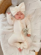 BEFORE & EVER You Are Mine Overall NEWBORN size Going Home Outfit SET (Vanilla)