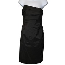 White House Black Market Womens Black Strapless Sheath Dress Sz 8 Ruched LBD
