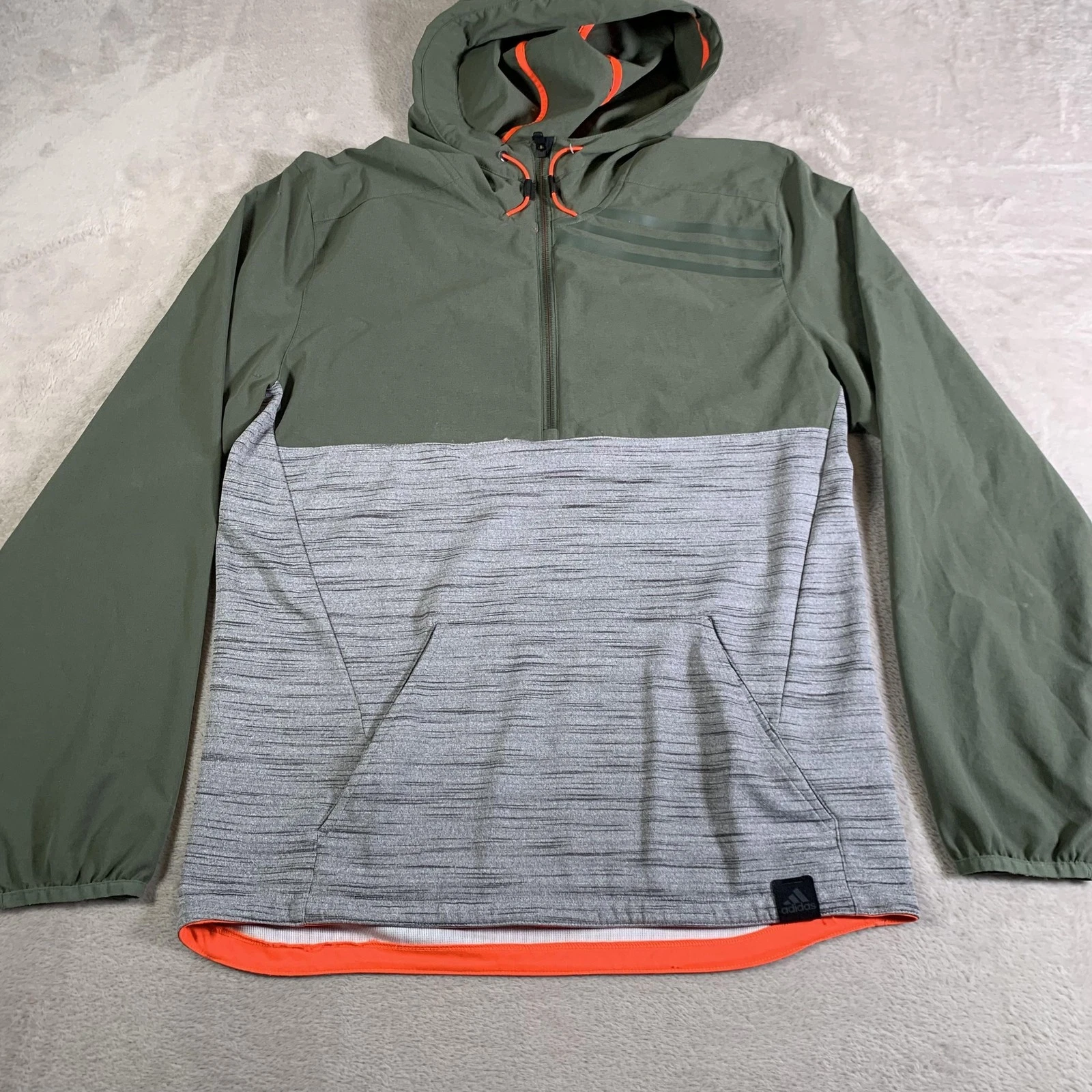 Adidas Climalite Hoodie Mens Medium Green Gray Half Zip Pullover Athletic Active