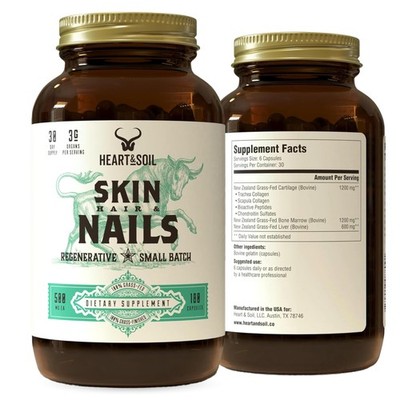 Grass Fed Hair Skin Nails 180ct - 3000mg Beef Organs Liver Marrow Regenerative