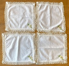 Lot of 4 Vintage Ladies Embroidered Yellow Floral Handkerchiefs w/Corner Flowers