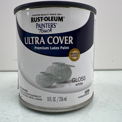 Rust-Oleum Painters Touch Ultra Cover Semi-Gloss White Premium Latex Paint 8oz