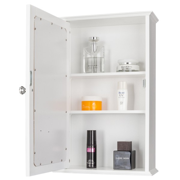 White MDF Single Door Mirror Bathroom Wall Cabinet with Shelf-image