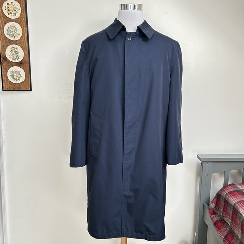 Vintage Weitz by Aberdeen Navy Hidden Button Pile Lined Trench Overcoat Mens 42R - Picture 1 of 11
