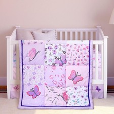 3-Piece Butterfly Crib Bedding Set for Girls - Comforter, Fitted Sheet  Skirt,