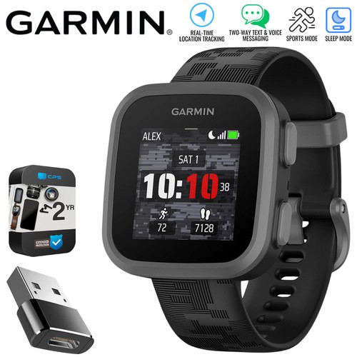 Garmin Bounce Kids Smartwatch, Black Camo +Converter Adapter +2 Yr Warranty Kit - Photo 2 sur 11