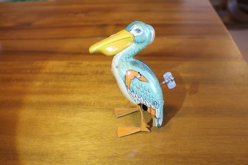 Vintage J. Chein Wind-Up Pelican Tin Litho Toy - Works - 2 legged version