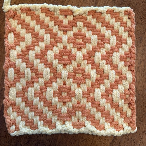 Heirloom Quality Handmade Potholder Set Cotton Loom 4 Hot Pads Trivet Retro 8x8 - Picture 7 of 9