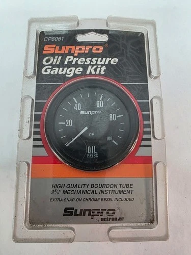 Sunpro 2-5/8" Mechanical Oil Pressure Gauge Black / Chrome Bezel New CP8061 - Image 1 of 1