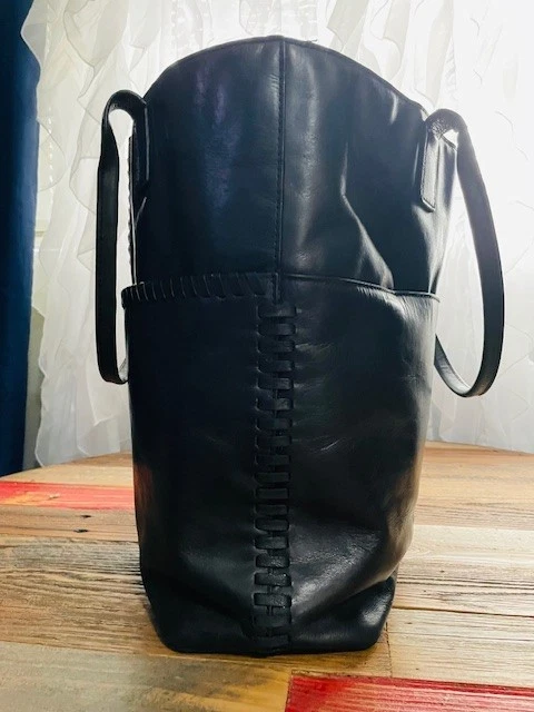 Lucky Brand Black Leather Tote Bag Shopper Shoulder Bag Purse Braided Accent - Image 4 of 4