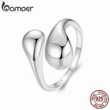 BAMOER 925 Sterling Silver Water Drop Ring - Adjustable Cocktail Ring