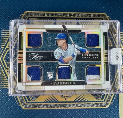 Evan Carter 2024 Panini Three & Two Full Count Swatches 02/10 Rangers RPA