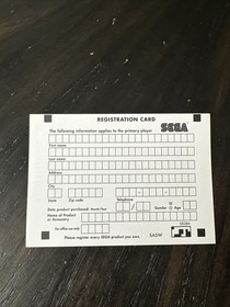 Sega Saturn Registration Card Mail In Insert Only