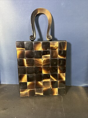 Shiraleah vintage tortoise shell top handled tiled lined handbag snap  closure
