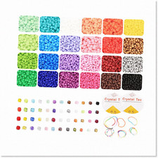 24000PCS 2mm Gl Seed Beads in 24 Colors Jewelry Making Kit with 2PC String Cord