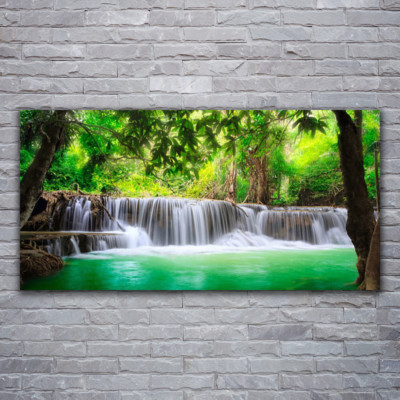 Tulup Glasbild Bild Druck 120x60 Wasserfall See Wald