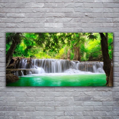 Tulup Tableau sur verre Image Impression 120x60 Cascade Lac Forêt