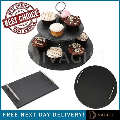 DIVA GIFT NATURAL SLATE SERVING TRAYS ROUND RECTANGLE AFTERNOON TEA WEDDING PARTY TABLE