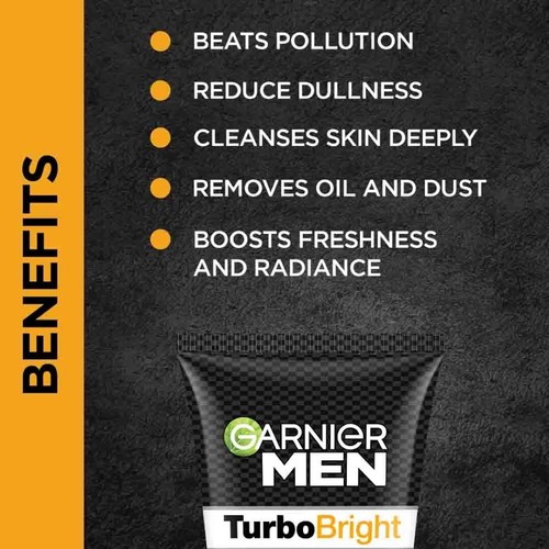 Garnier Men Face Wash Brightening & Anti-Pollution, TurboBright 100 GM Pack of 2 - Picture 4 of 6