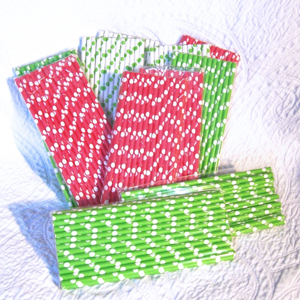 275 pajitas de papel lima y puntos rojos suministros de fiesta celebración vacaciones Foto 3 de 4