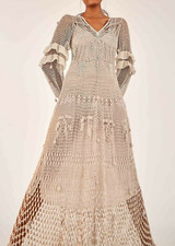 $595 NWT ANTHROPOLOGIE FARM RIO SzXS CROCHET V-NECK FIT & FLARE MAXI DRESS BEIGE