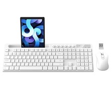 Wireless Keyboard Mouse Combo 2.4G Ergonomic White Phone Tablet Holder Laptop