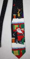 CHRISTMAS - SANTA CLAUS - GOLFING GOLF - MEN'S NECK TIE - YULE TIE GREETINGS