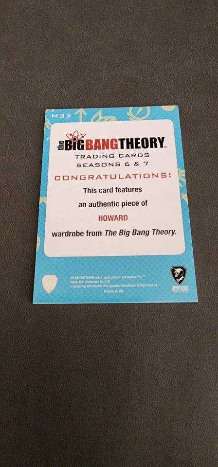 The Big Bang Theory Seasons 6&7 M33 Howard Wardrobe Patch Card - Image 2 of 2