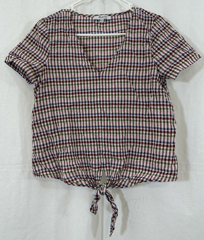 Madewell Novel Tie-Front Top in Rainbow Gingham Check Size XSmall