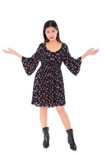 Woman's Boho Floral Print Bell Sleeve V Neck Tunic Dress