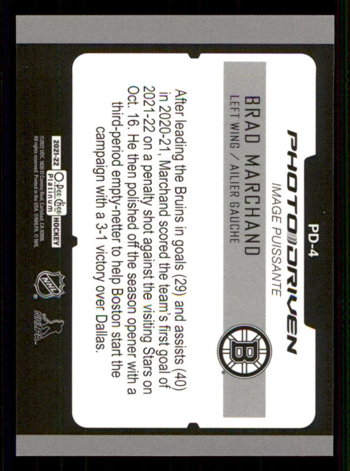 2021-22 O-Pee-Chee Platinum Photo Driven #PD4 Brad Marchand - Image 2 of 2