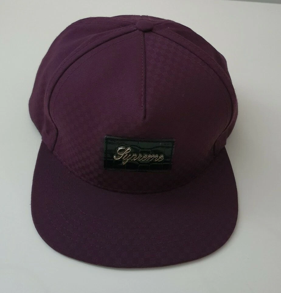Casquette chapeau FW12 Supreme Starter Croc Patch 5 panneaux cuir crocodile à carreaux rare