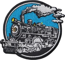 Patch -  Steam Train Blue Sky Railroad Retro 3" Embroidered Iron On #110092 New