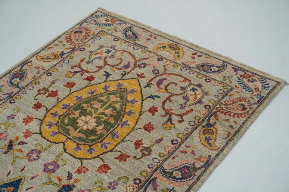 3 x 10 ft Gray Suzani Afghan Hand knotted Floral Runner Rug - Image 4 of 4