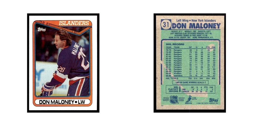 1990 Topps Don Maloney Hockey Cards #31 - Image 3 of 3