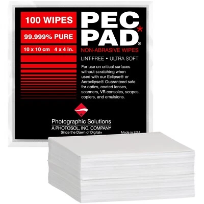 PHOTOGRAPHIC SOLUTIONS PEC-PAD Lint Free Wipes 4”x4” 100PK - Non-Abrasive Cleaning Cloth for Cameras