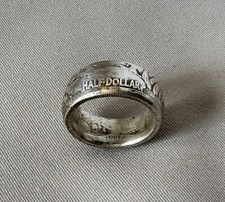 1942 Silver Walking Liberty Half Dollar Coin Band Ring Size 7.25;P313