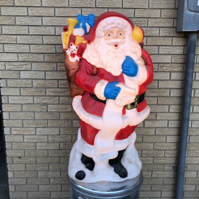 Blow Mold  Santa s Best Santa 42  Plastic Brown Toy Sack Light Jentacular