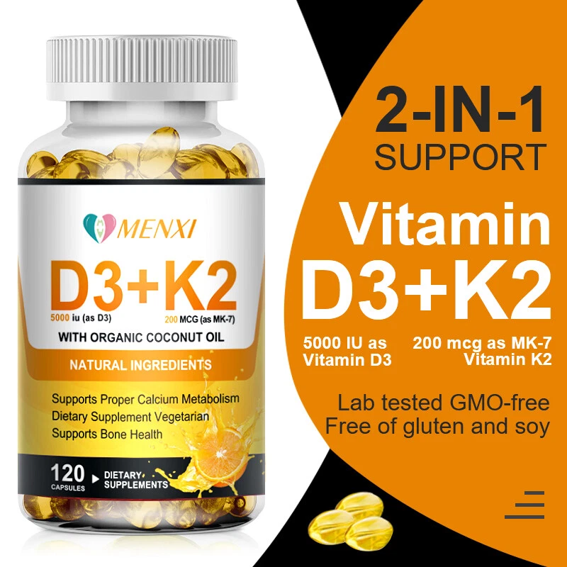 (2 Botellas) Vitamina K2 (MK7) D3 5000 UI Suplemento, Cápsulas BioPerine, Inmune Foto 2 de 4