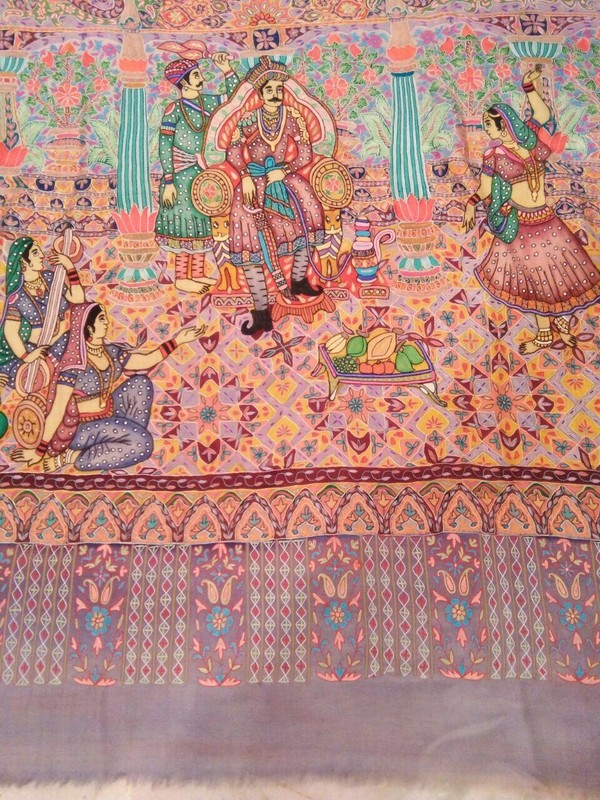 Sale 100% Pashmina Mughal Darbar Hand Embroidery Kashmir Kalamkari Shawl Sale