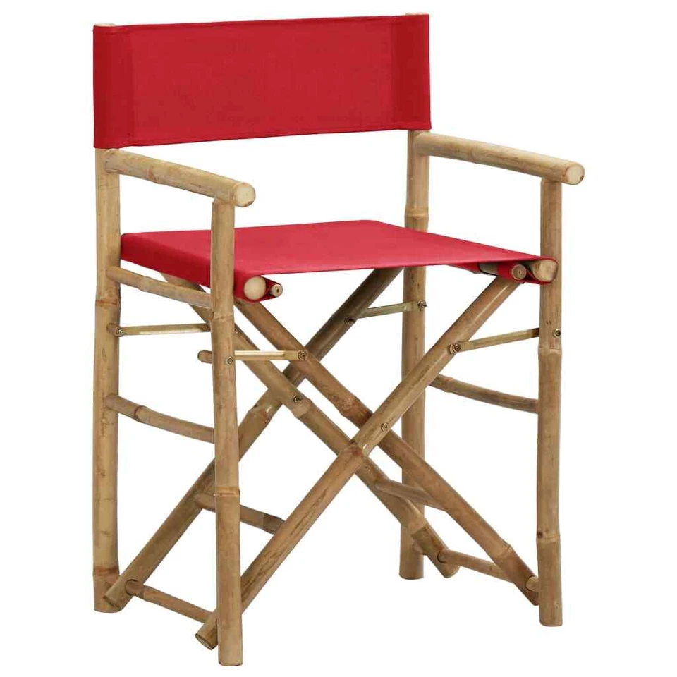 Folding Director's Chairs 2 pcs Red Bamboo and Fabric vidaXL - Image 2 of 4