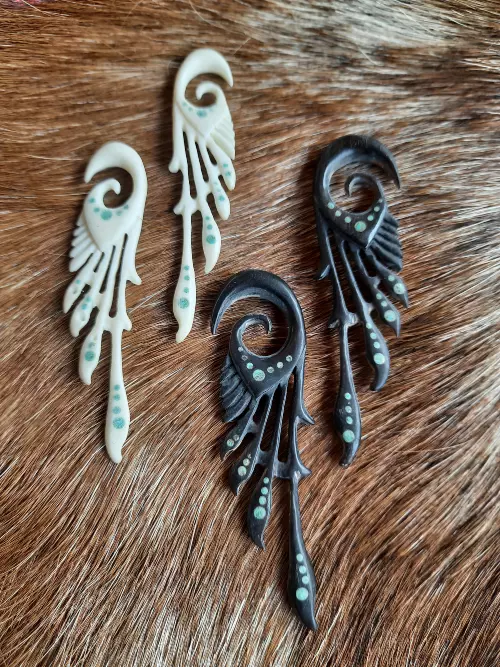 Ear Gauge Spiral Organic Tribal Extra Small Horn Pair Expander