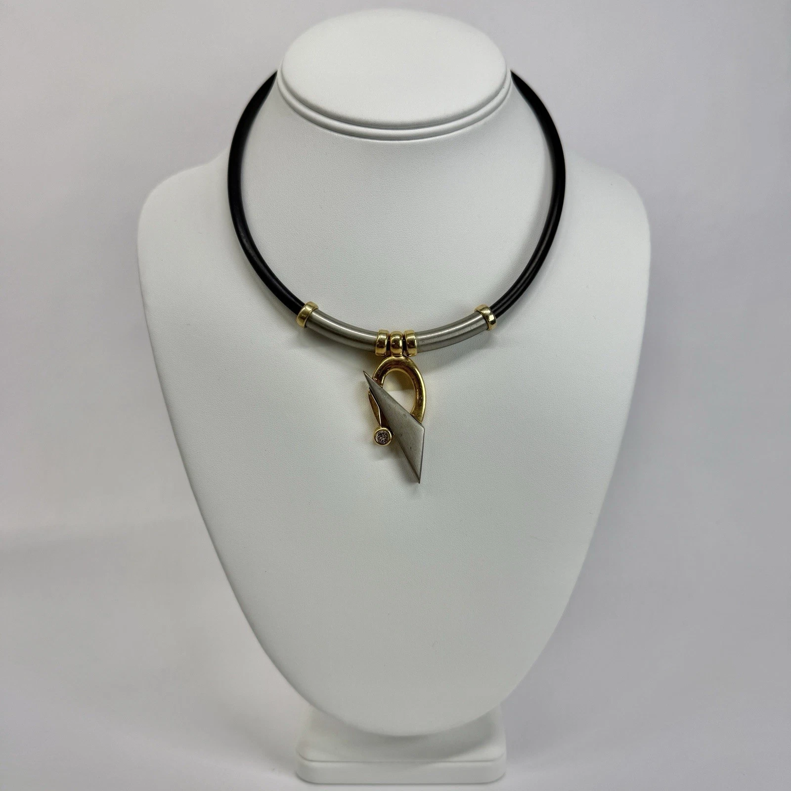 DAVID GRAU Modernist Geometric Pendant Two Tone Vintage Necklace Jewelry N403