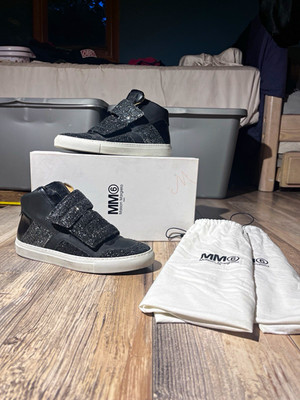 MM6 Maison Margiela Black Glitter Leather High-Top Hook & Loop EU 38.5