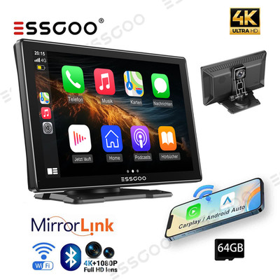 9'' GPS Navigator Carplay Android Auto Navigation +64G Wasserdicht Touchscreen BT
