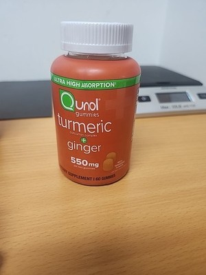 Qunol Turmeric Curcumin Complex + Ginger 550 mg 60 Gummies Rich Tangerine Flavor