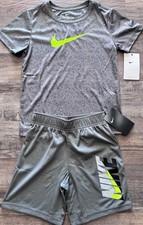 NWT Nike Little Boys 6 Gray/Black/Neon Yellow All Over Print Shorts Set 6