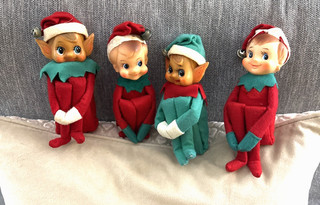 Vintage 1950’s Red & Green Set of (4 12’)Tree Hugger Pixie Elves Made in Japan