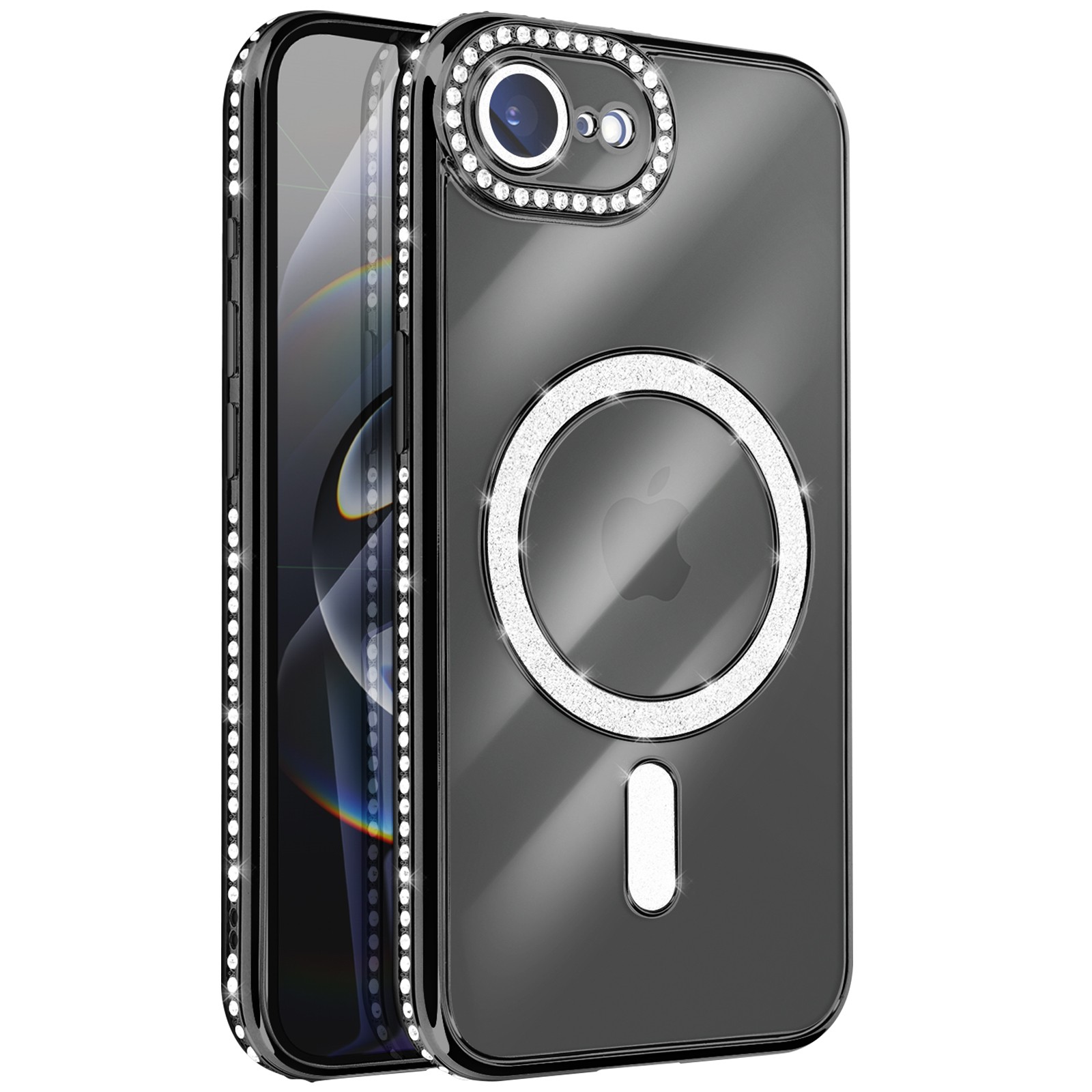 Coque iPhone 16e Avizar transparente avec contour strass brillant pour protection antichoc