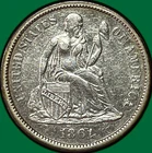 1861 Seated Liberty Dime Almost Uncirculated AU Coin, Cleaning #38863